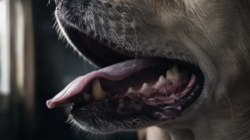 Nahaufnahme einer hechelnden Hundeschnauze