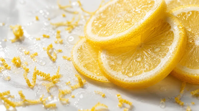 Frische Zitronenscheiben mit Wassertropfen